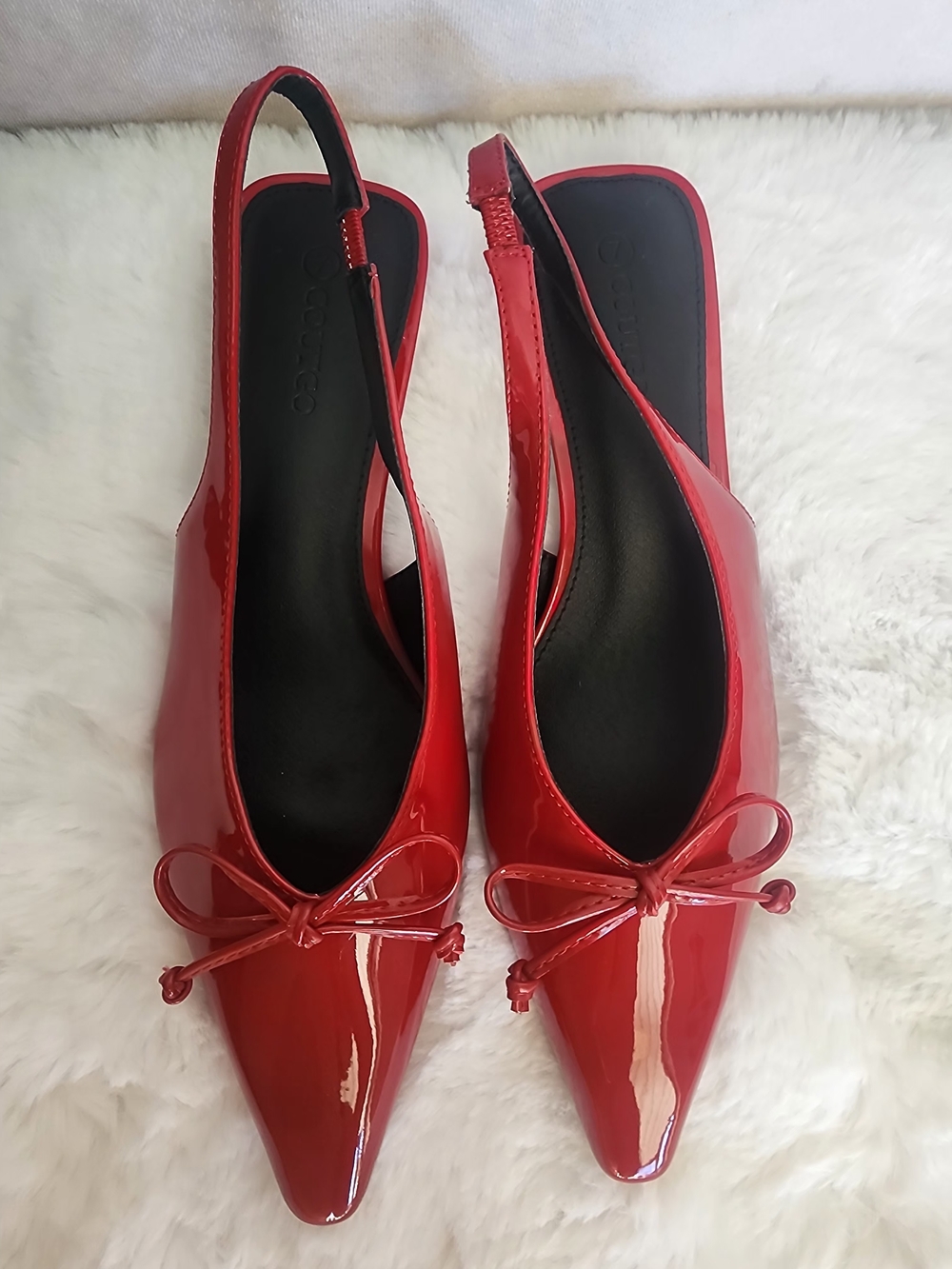 COUTGO Red Patent Slingback Pointed Heels with Bow Size 7